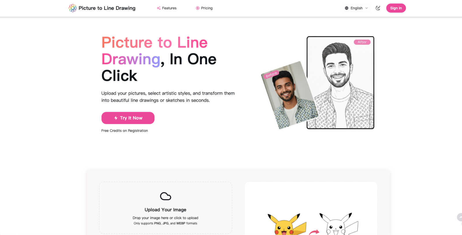 Picture to Line Drawing application interface and features