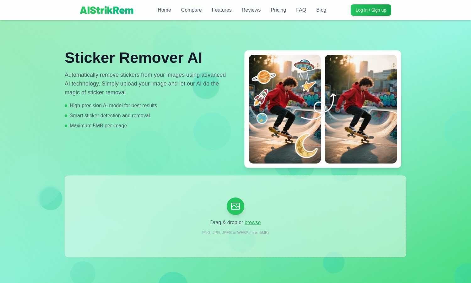 AI Sticker Remover application interface and features
