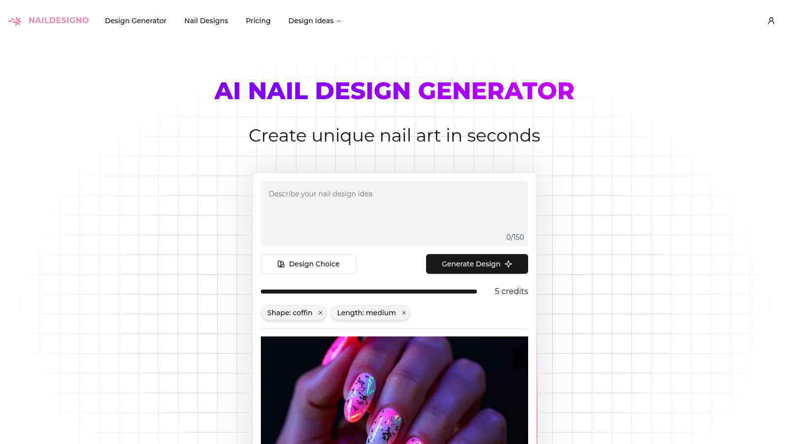 Nailvana application interface and features
