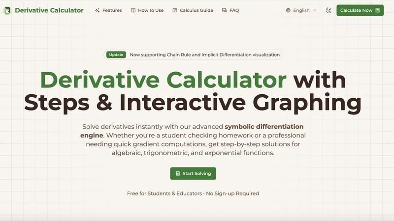 Derivative Calculator application interface and features