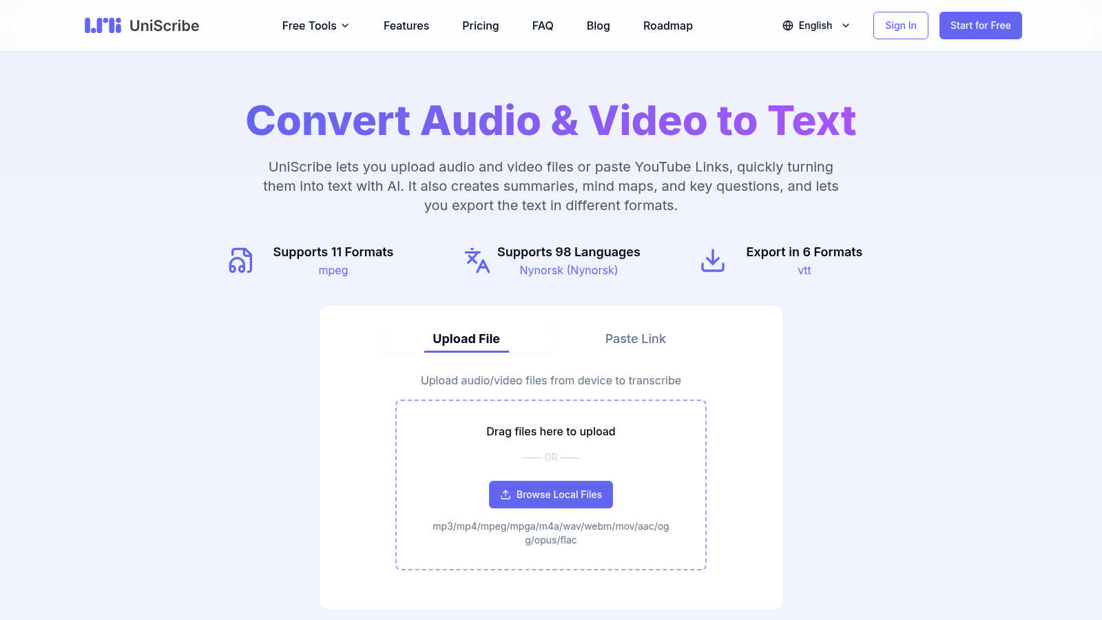 UniScribe application interface and features