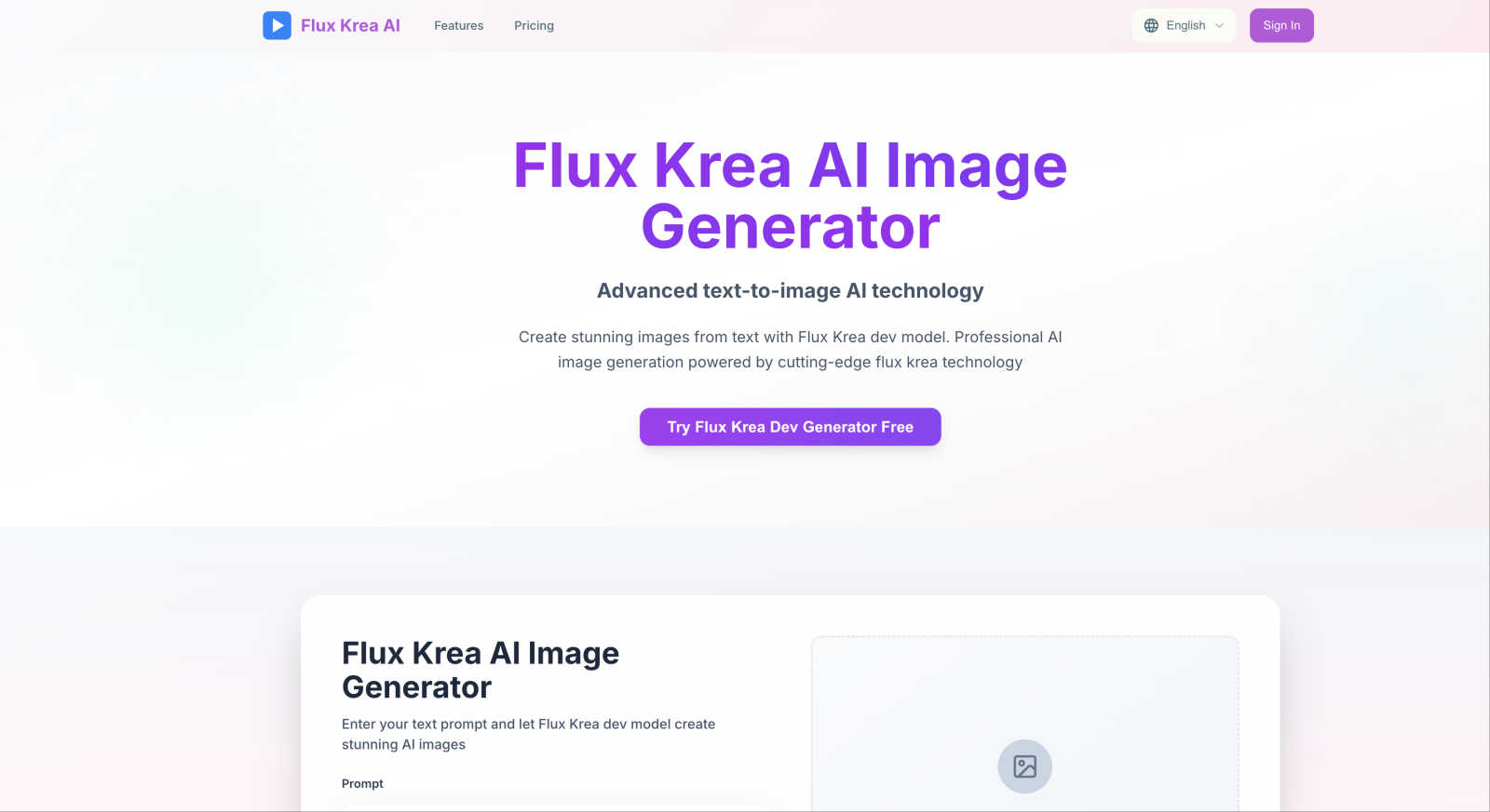 Flux Krea AI application interface and features