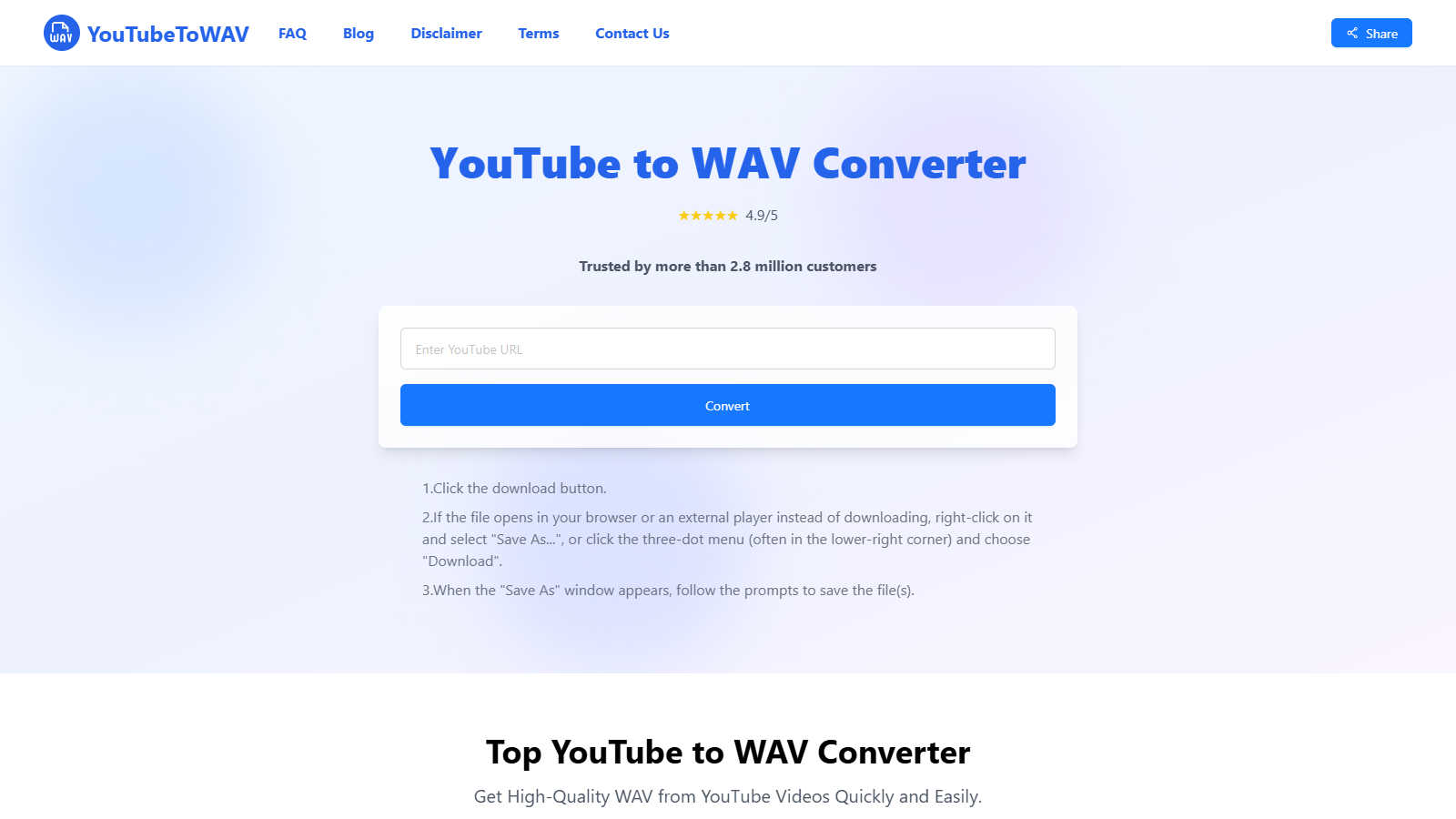 youtubetowav.online application interface and features