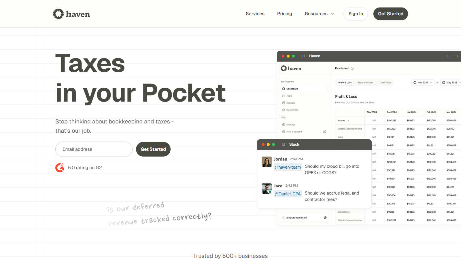 Haven application interface and features