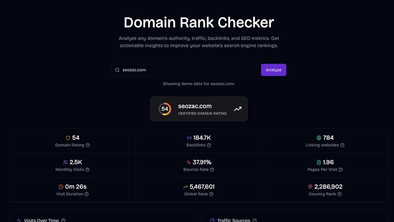Domain Rank App application interface and features