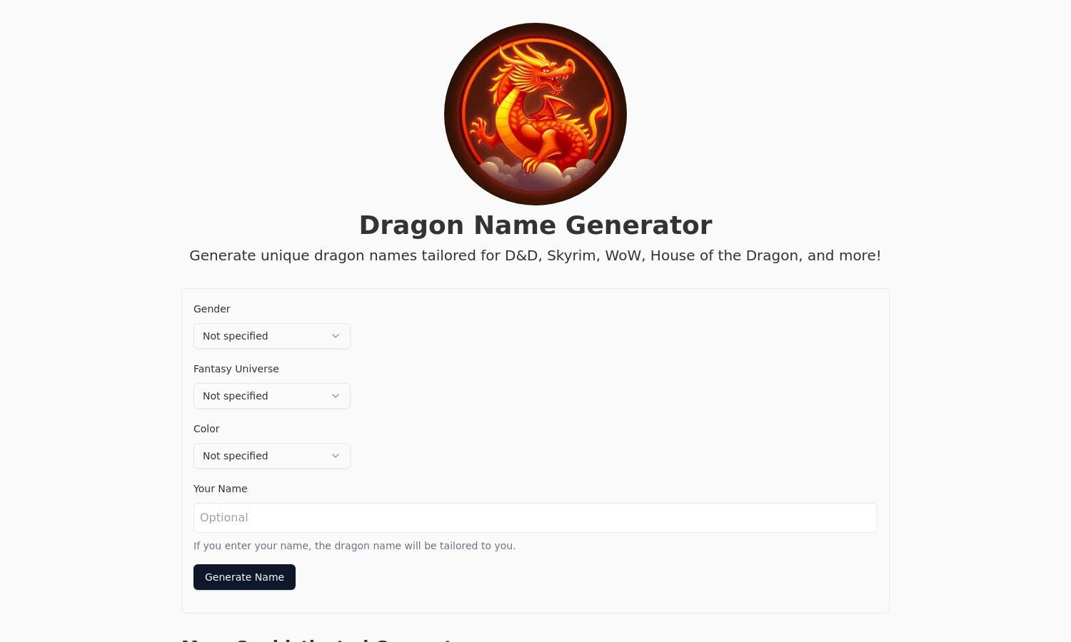 Dragon Name Generator Website