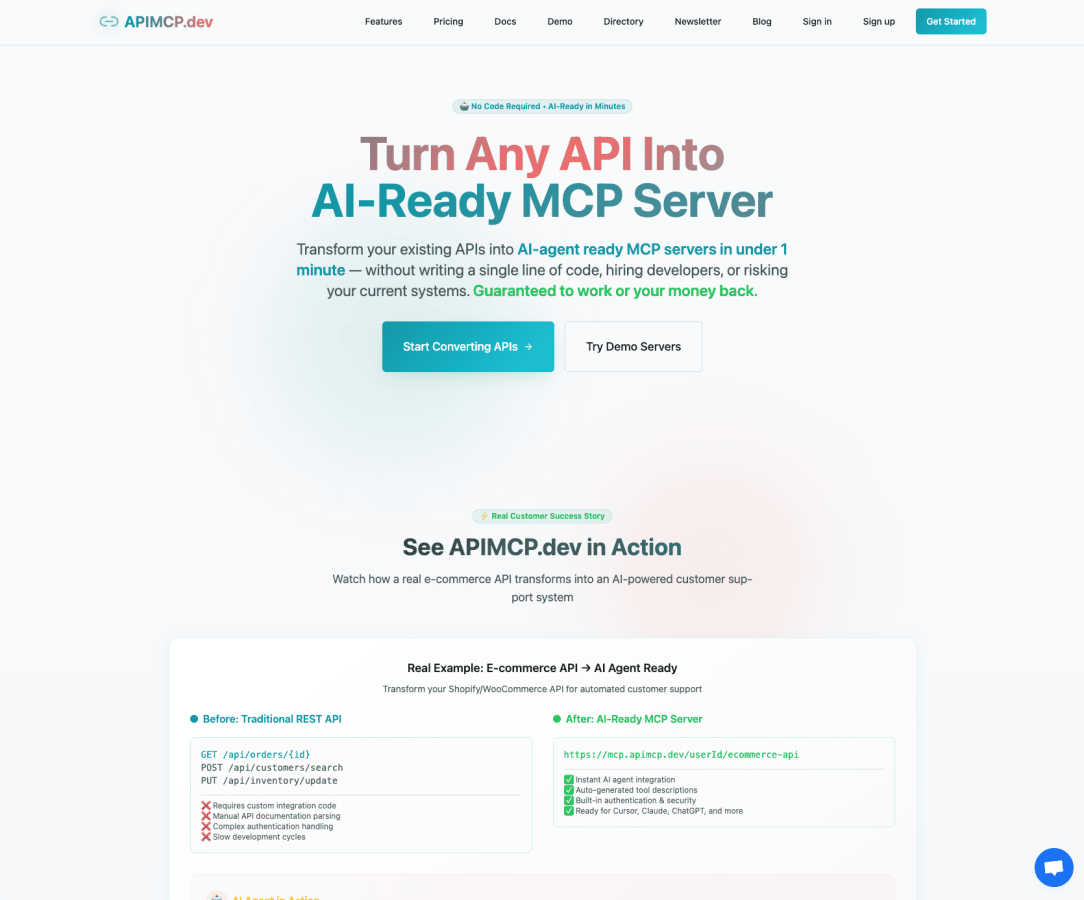 APIMCP.dev application interface and features