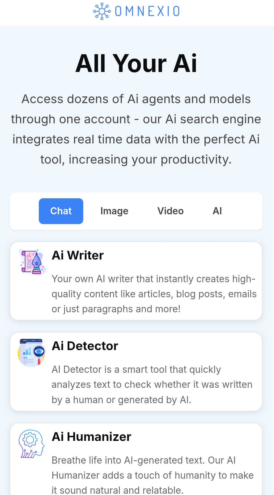 omnexio.ai application interface and features