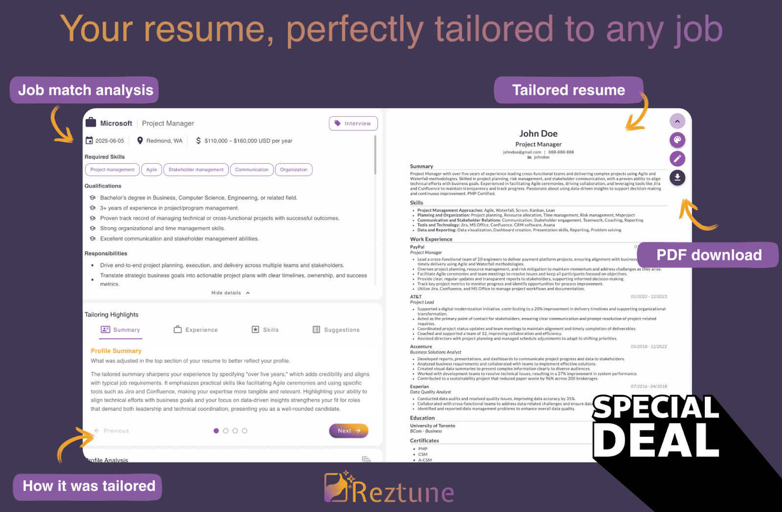 Reztune application interface and features