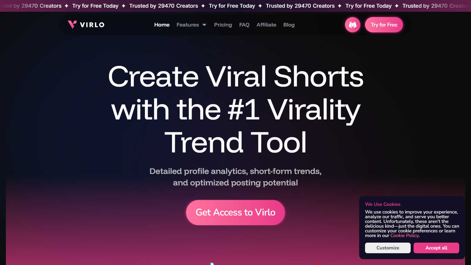 Virlo application interface and features