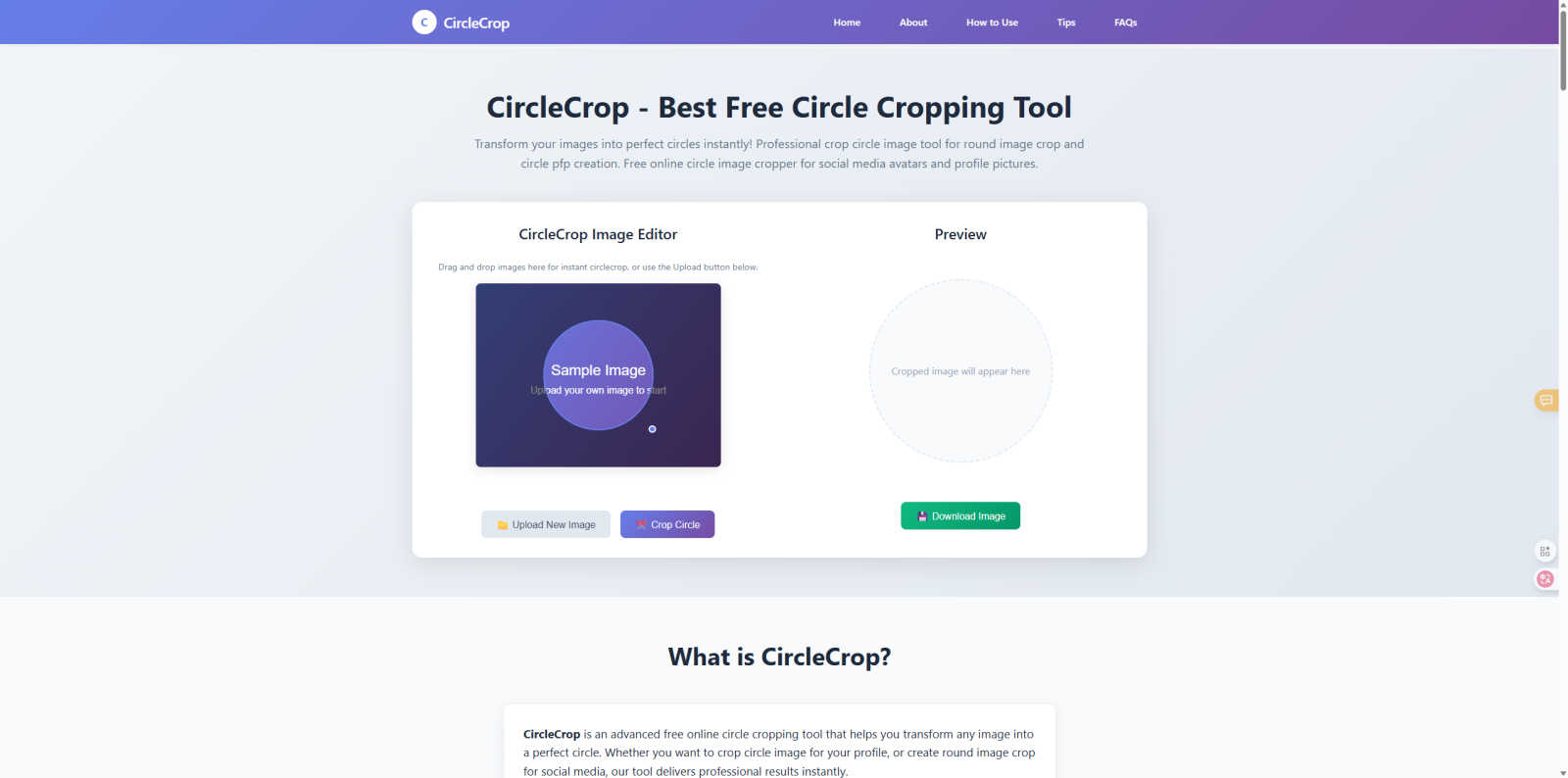 CircleCrop application interface and features
