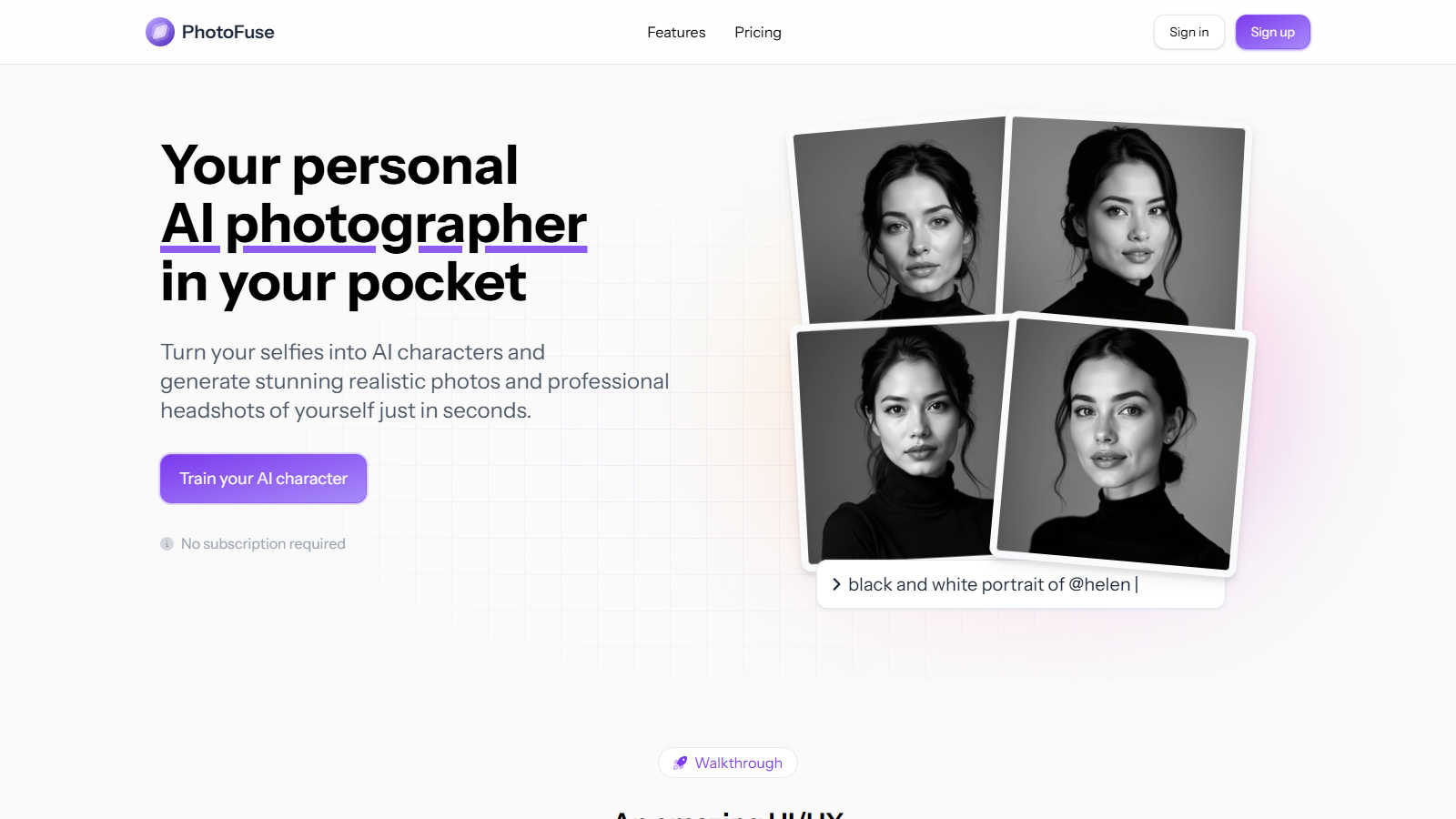 PhotoFuse AI application interface and features