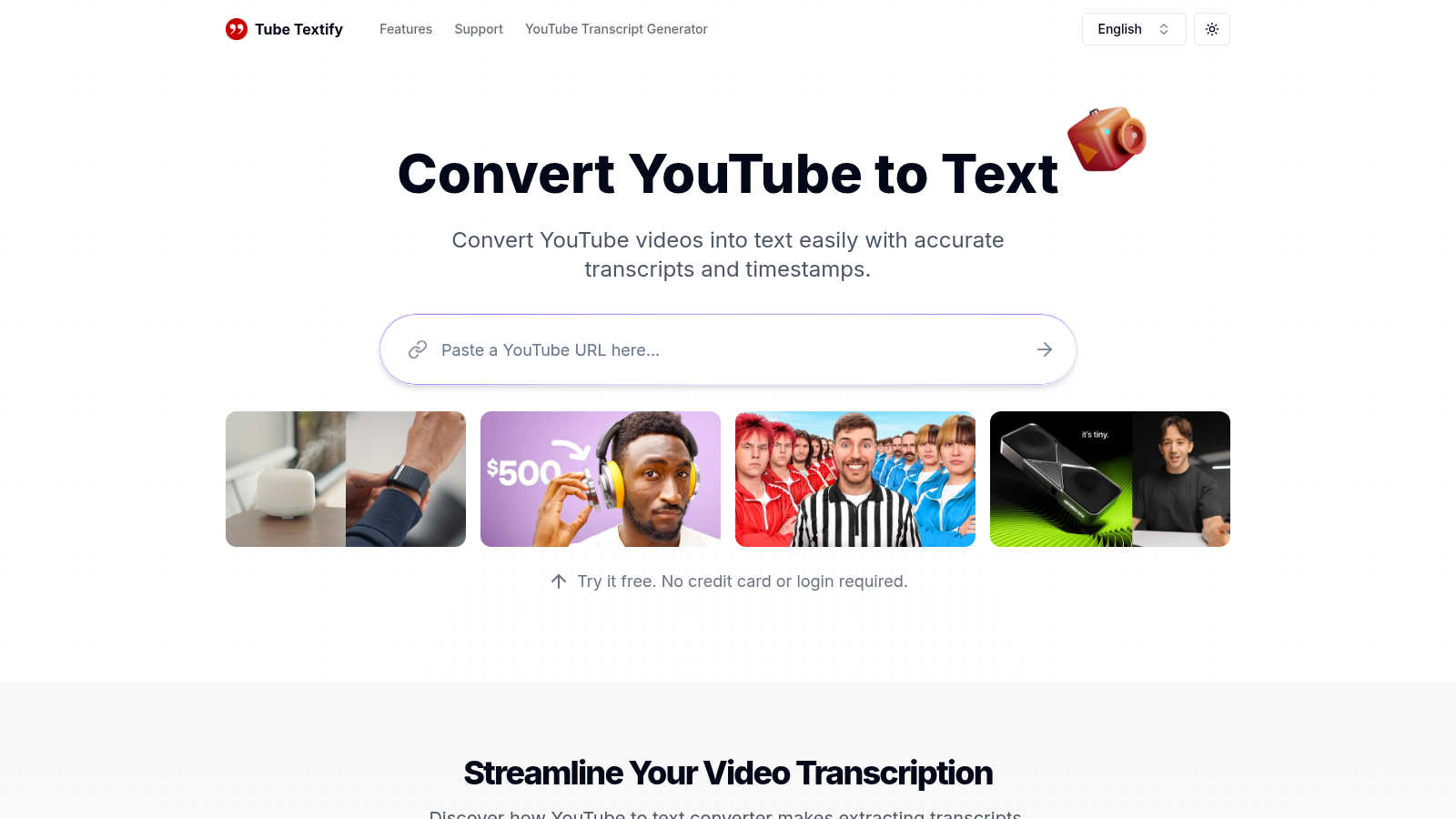 Tube Textify application interface and features