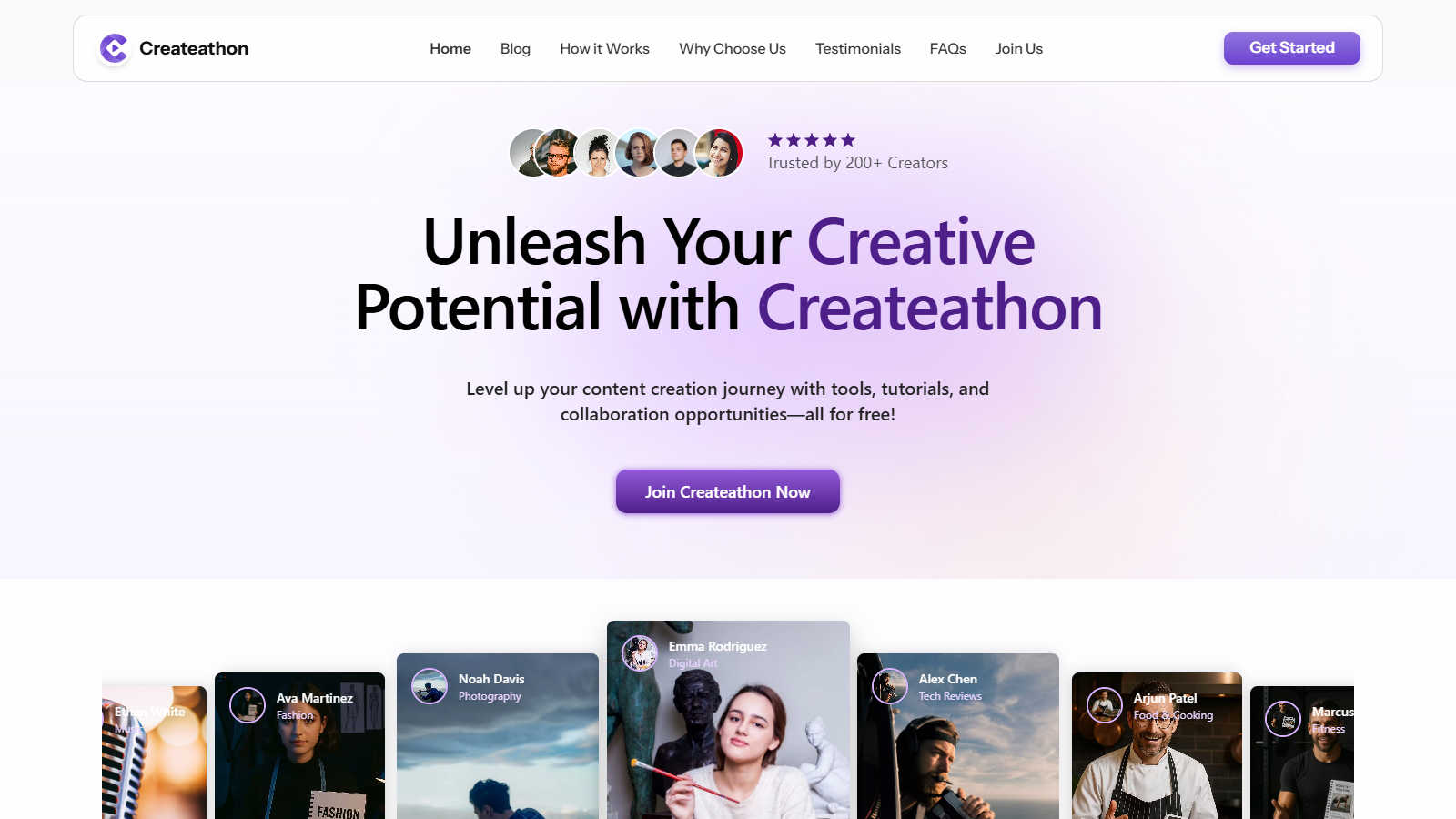 Createathon application interface and features