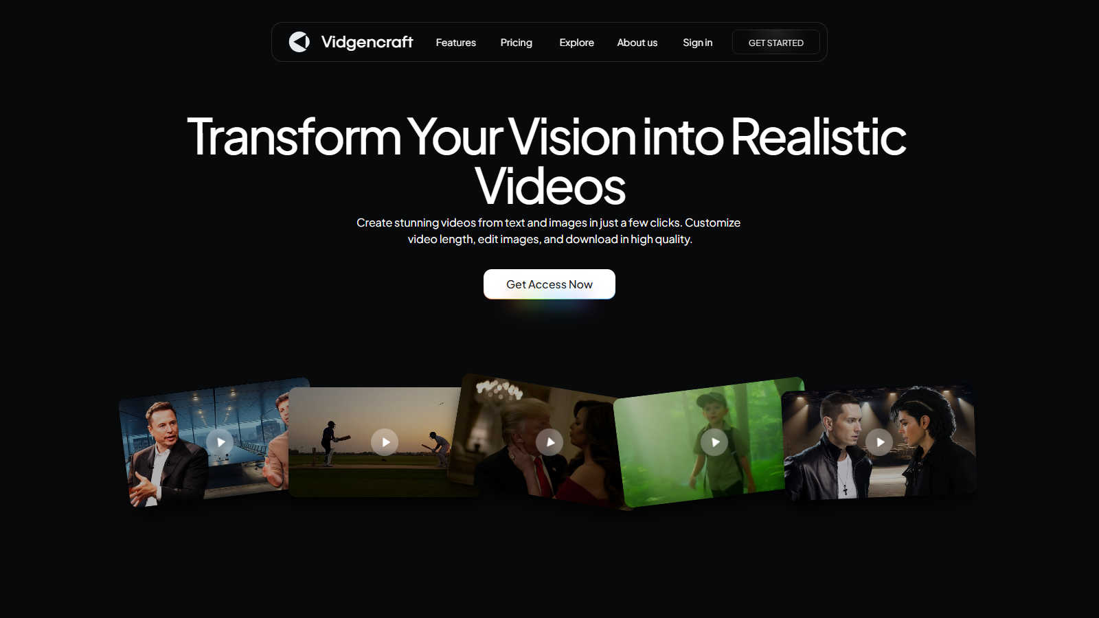 VidGenCraft application interface and features