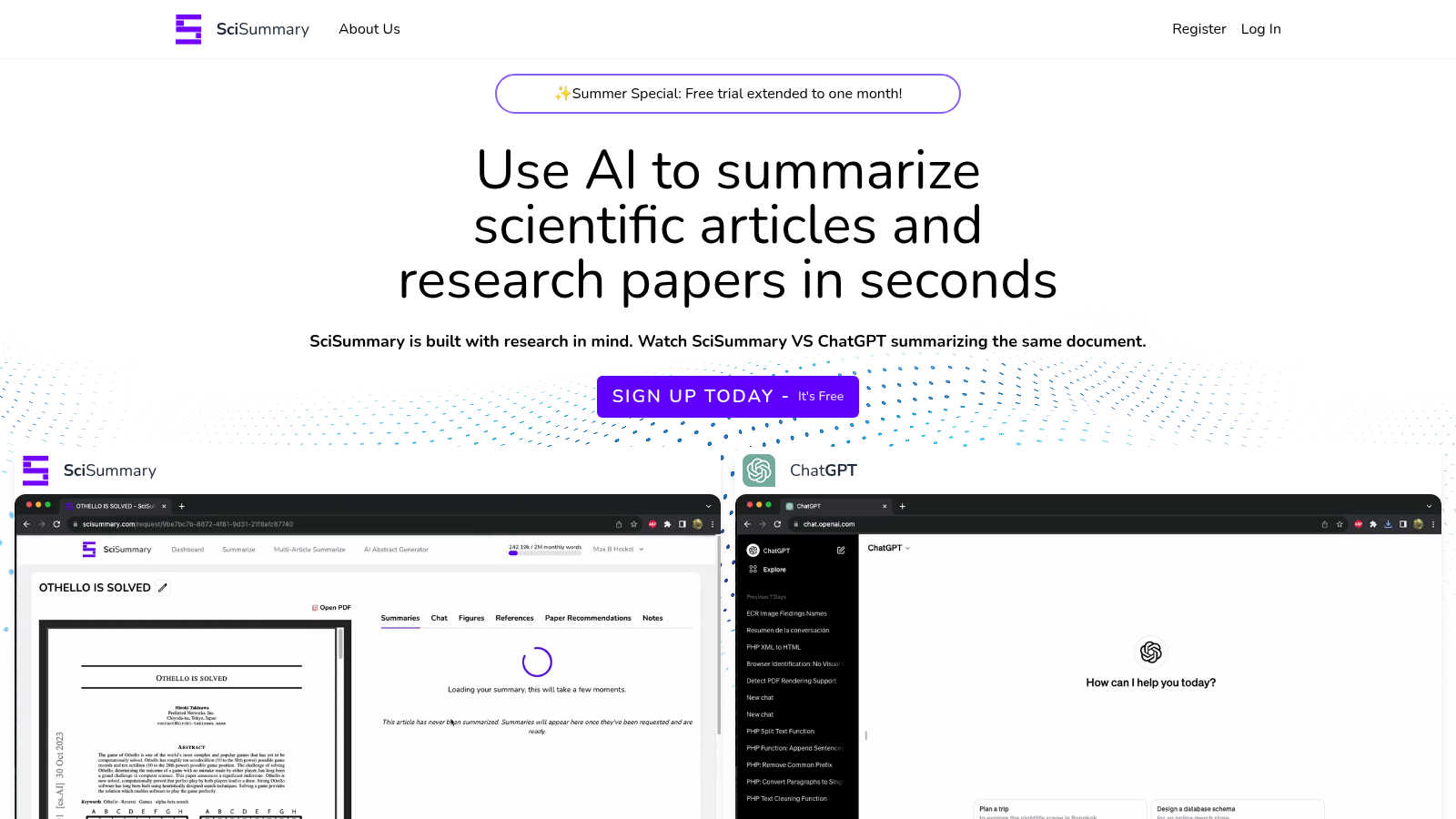 SciSummary application interface and features