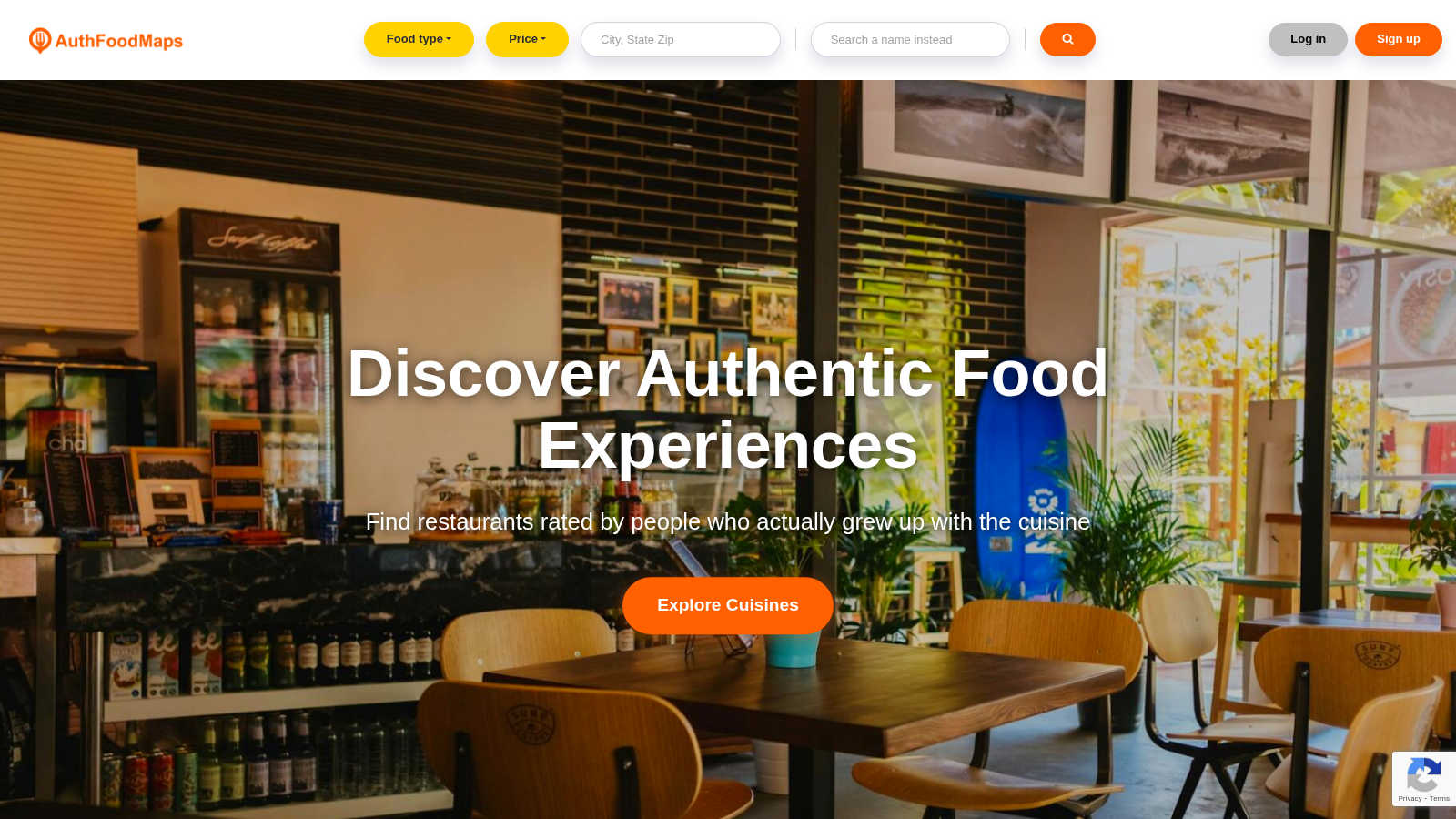 AuthFoodMaps application interface and features