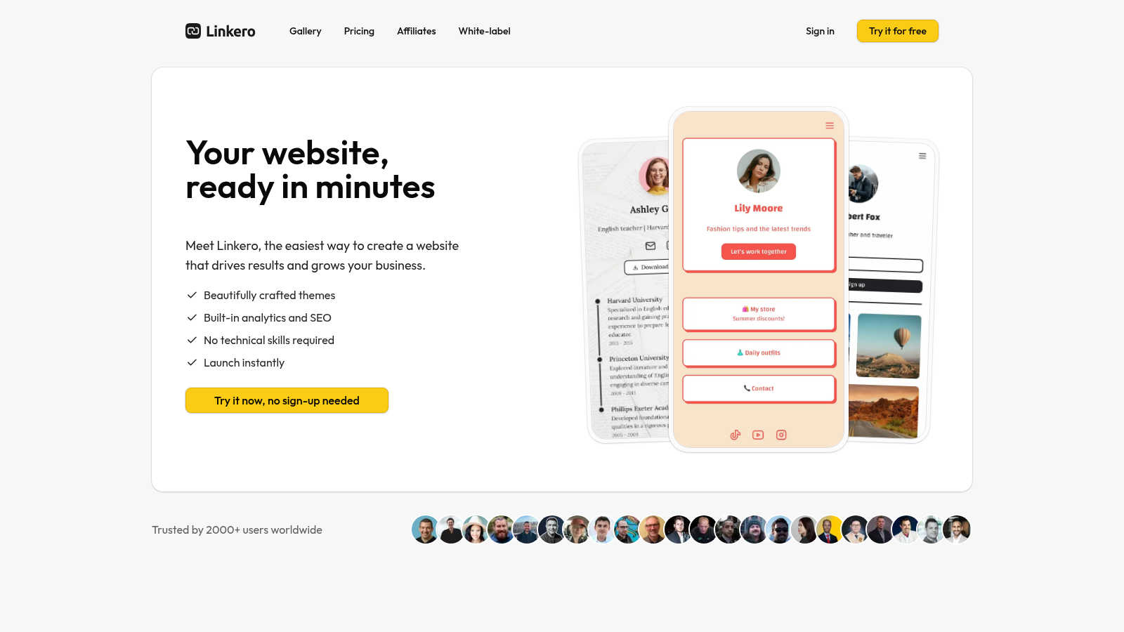 Linkero application interface and features