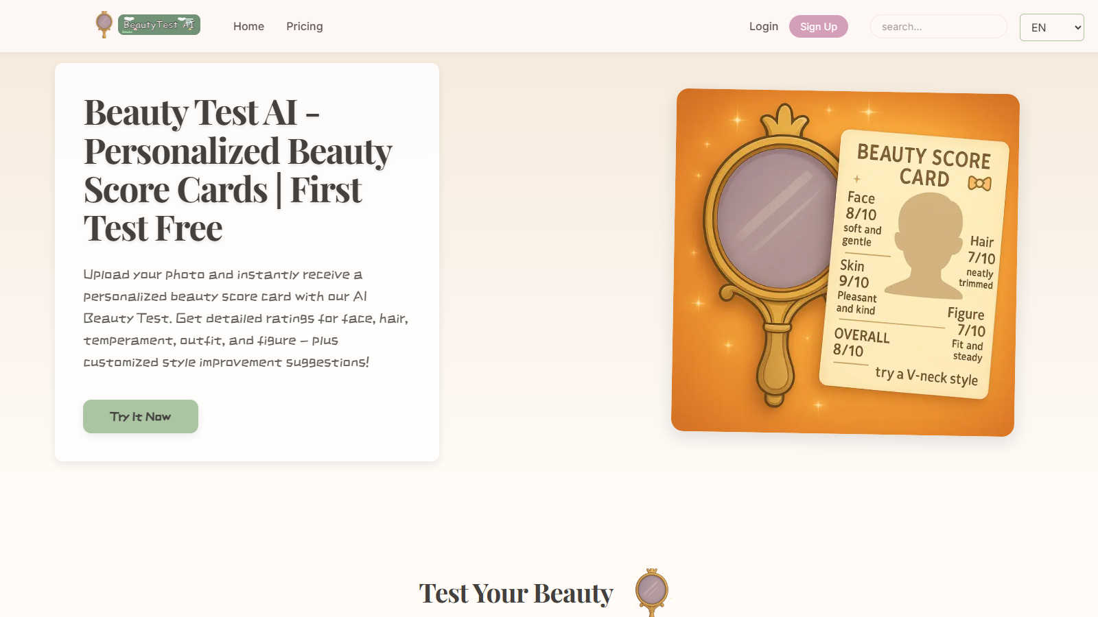 Beauty Test AI application interface and features