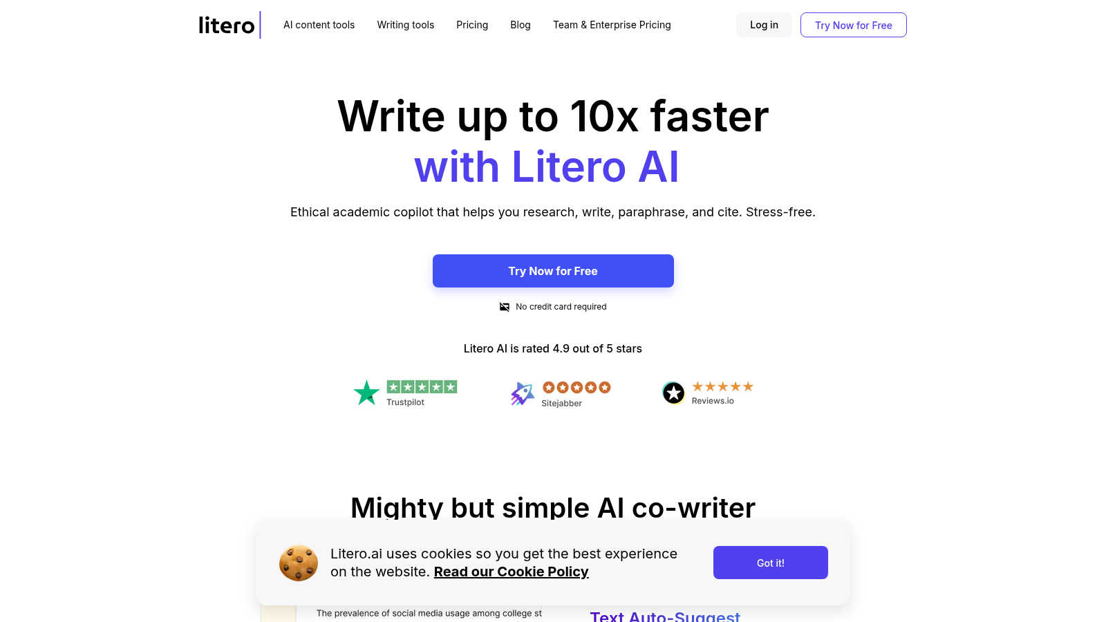Litero application interface and features