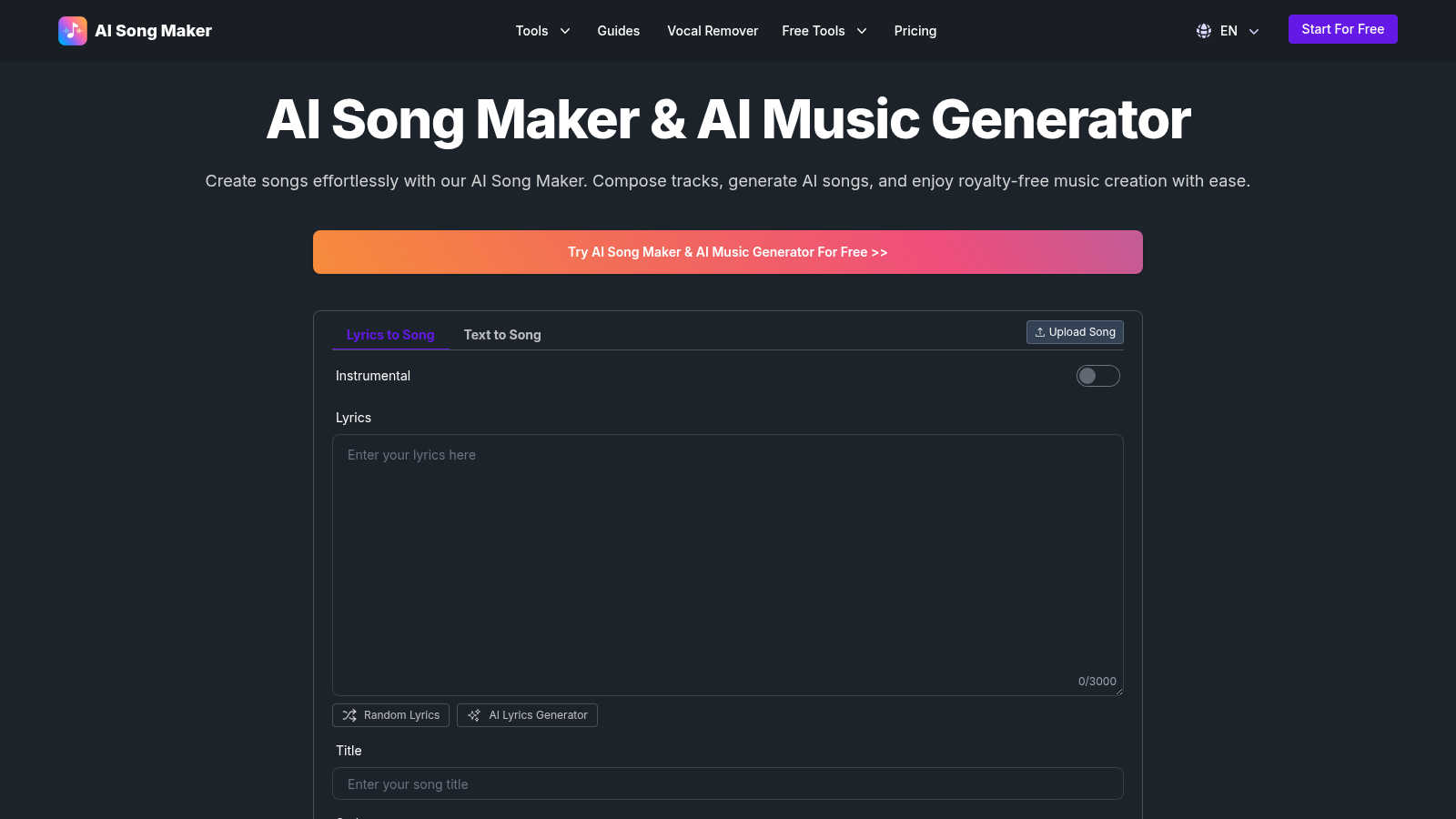 AI Song Maker application interface and features