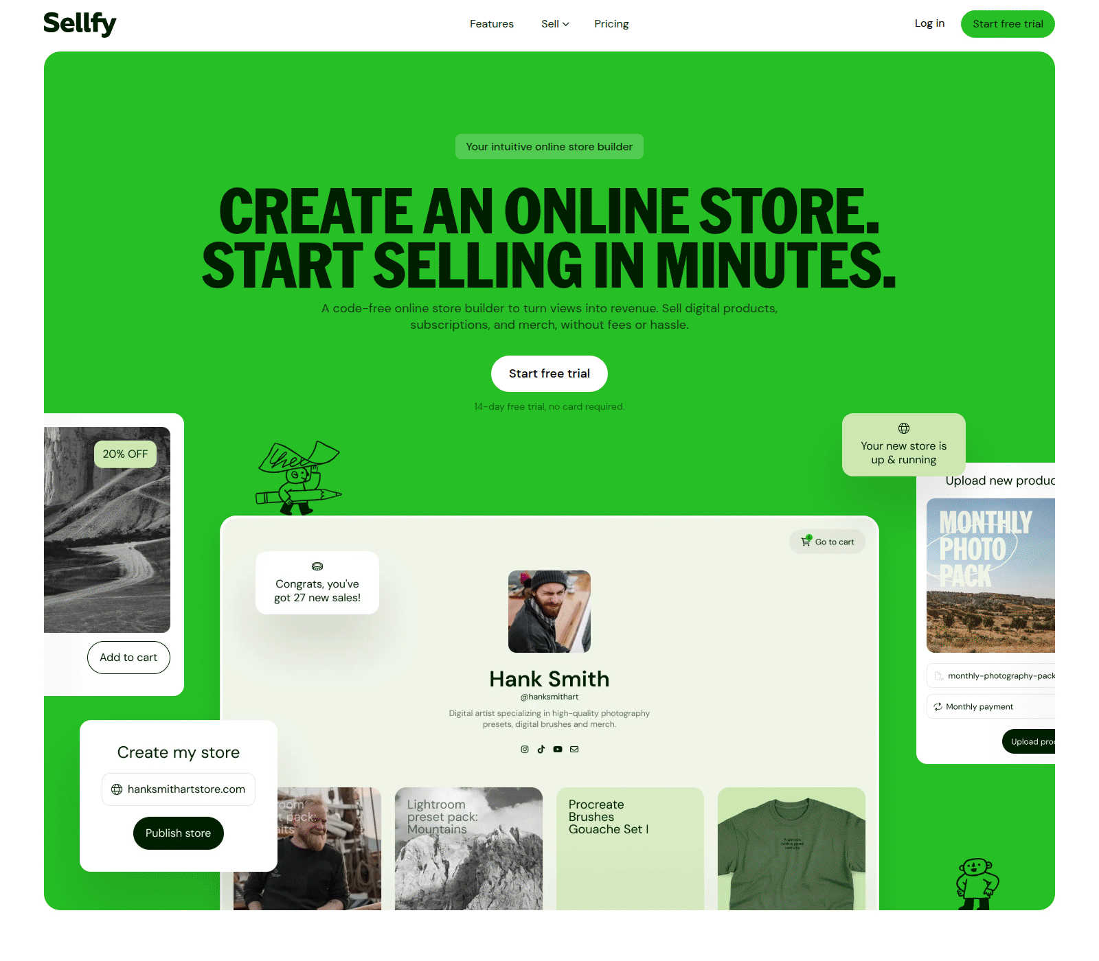 Sellfy application interface and features
