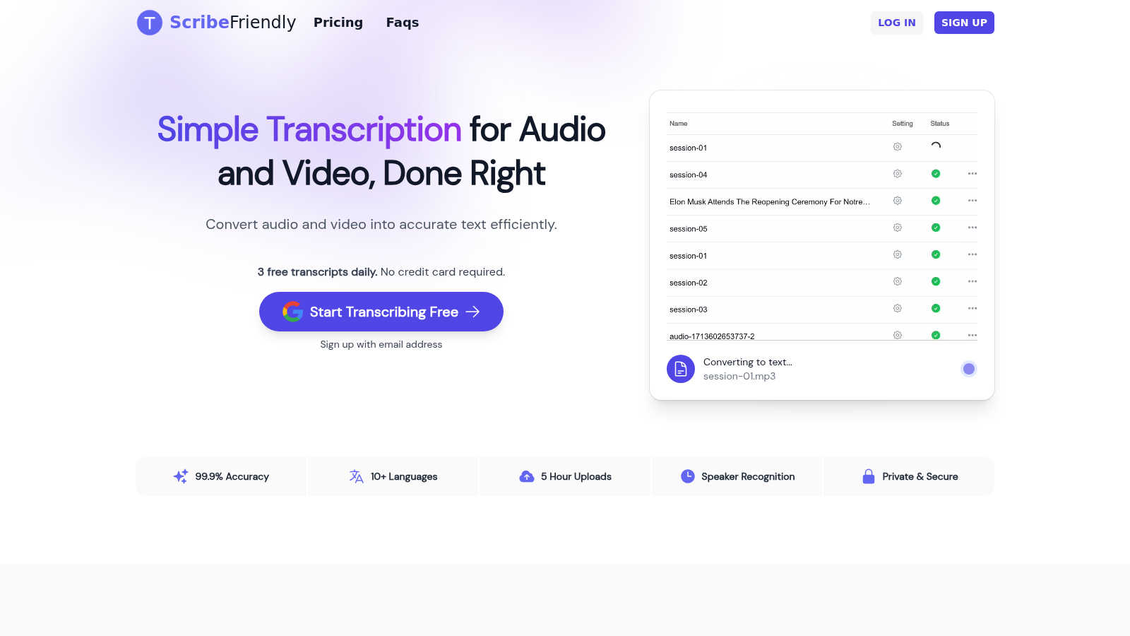 ScribeFriendly application interface and features