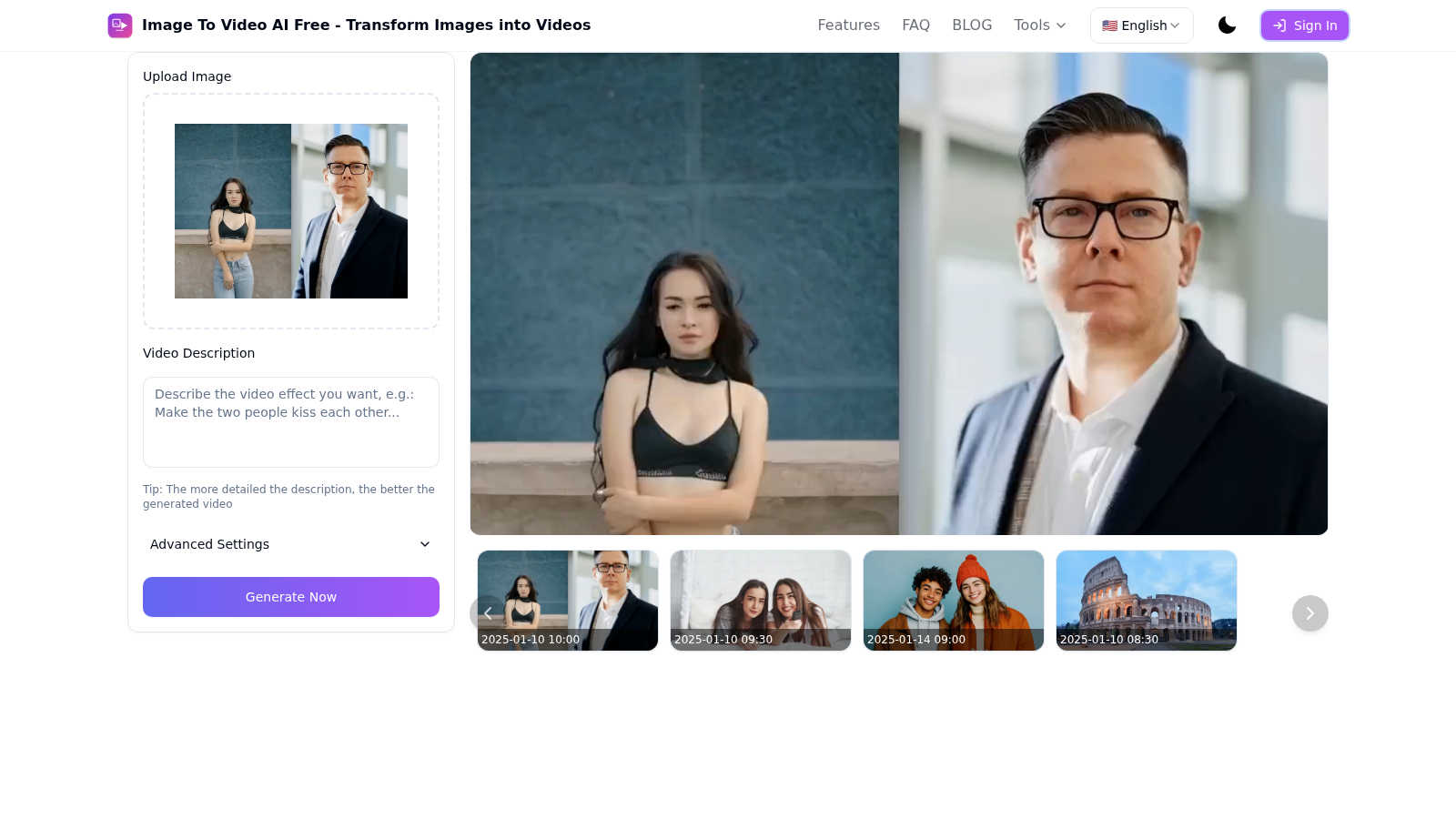 Image To Video AI Free application interface and features