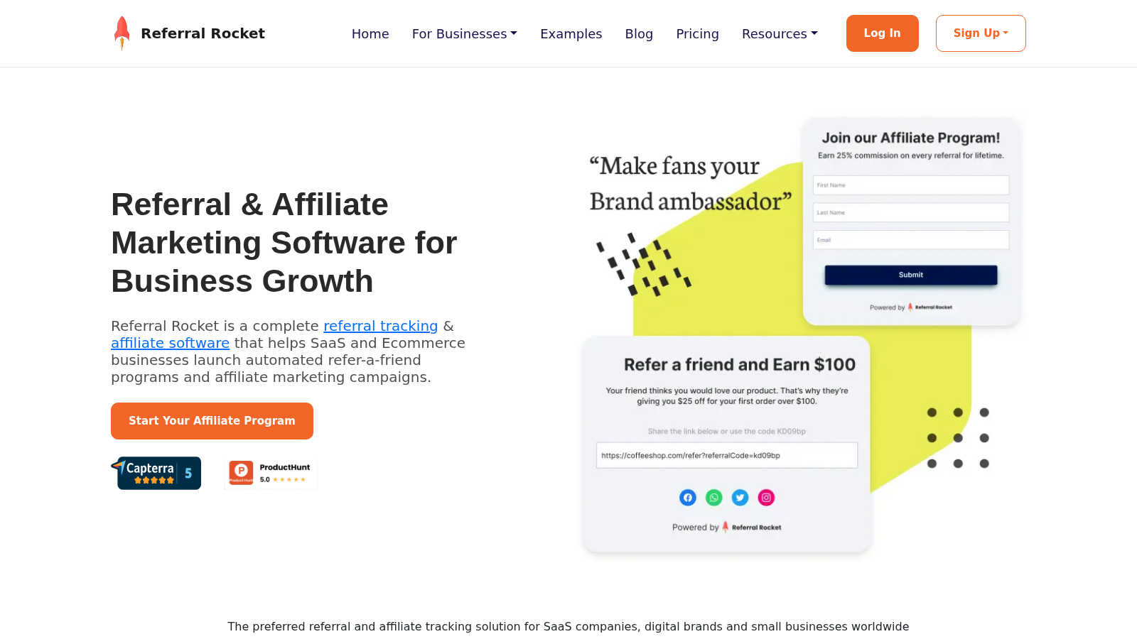 Referral Rocket application interface and features