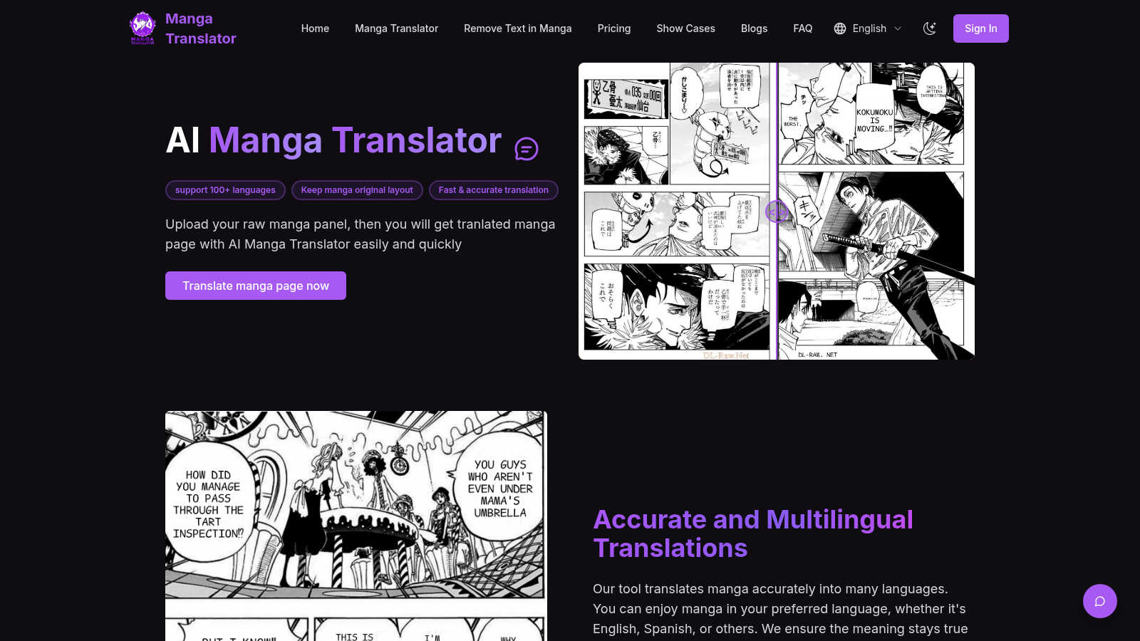 Manga Translator application interface and features