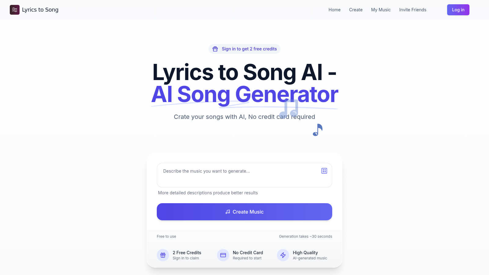 Lyrics To Song AI application interface and features