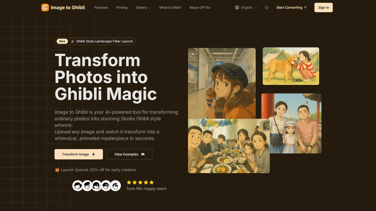 Image to Ghibli application interface and features