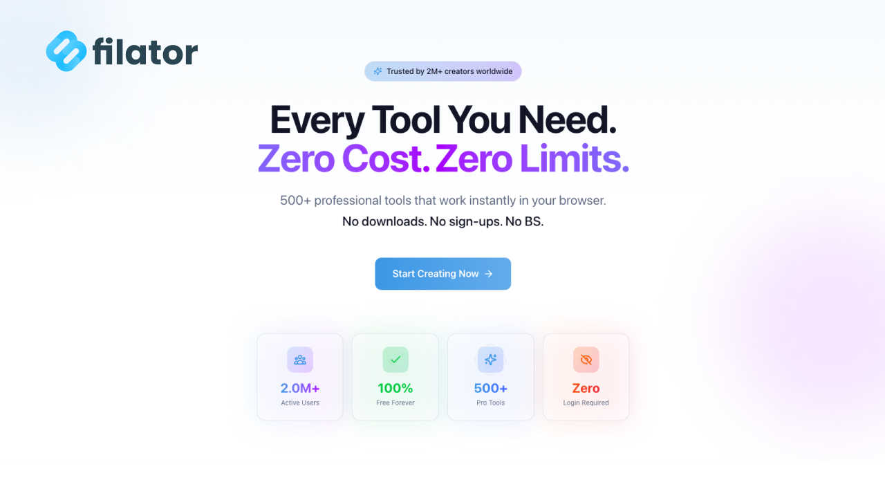 Filator application interface and features
