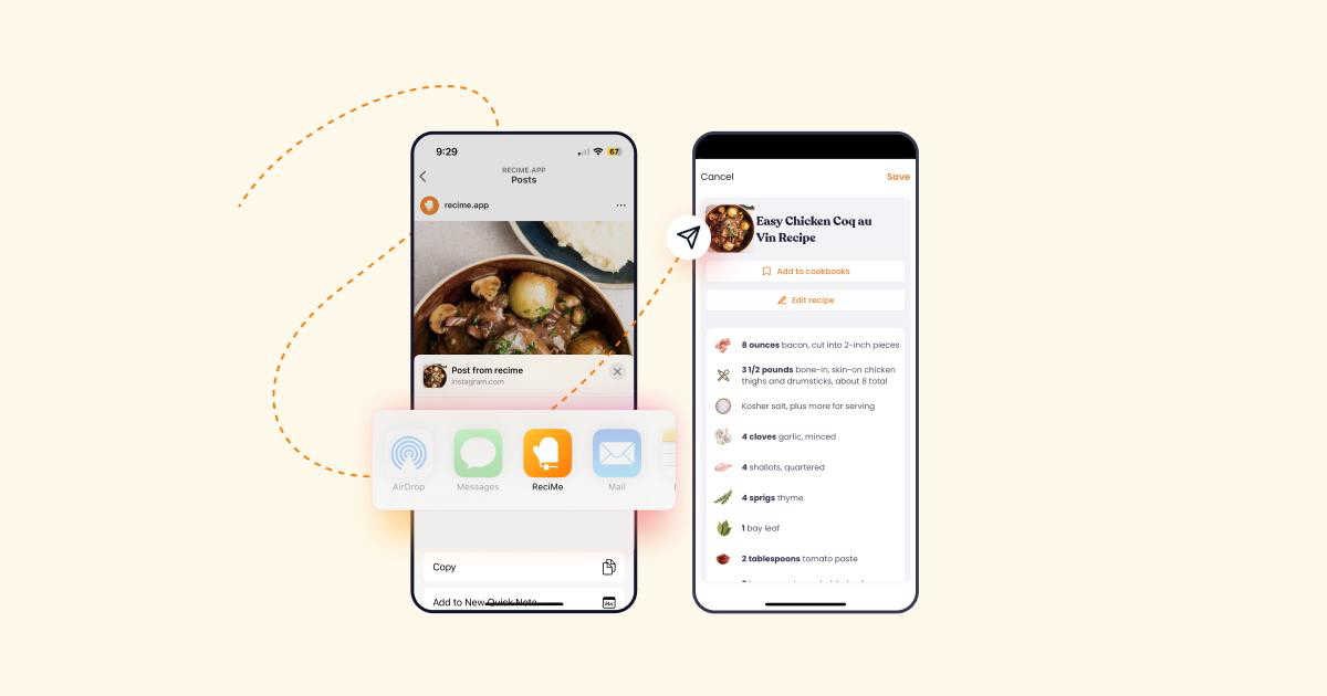 ReciMe application interface and features