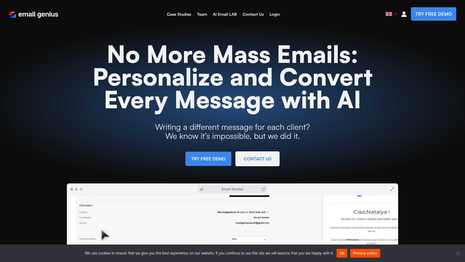 Email Genius application interface and features