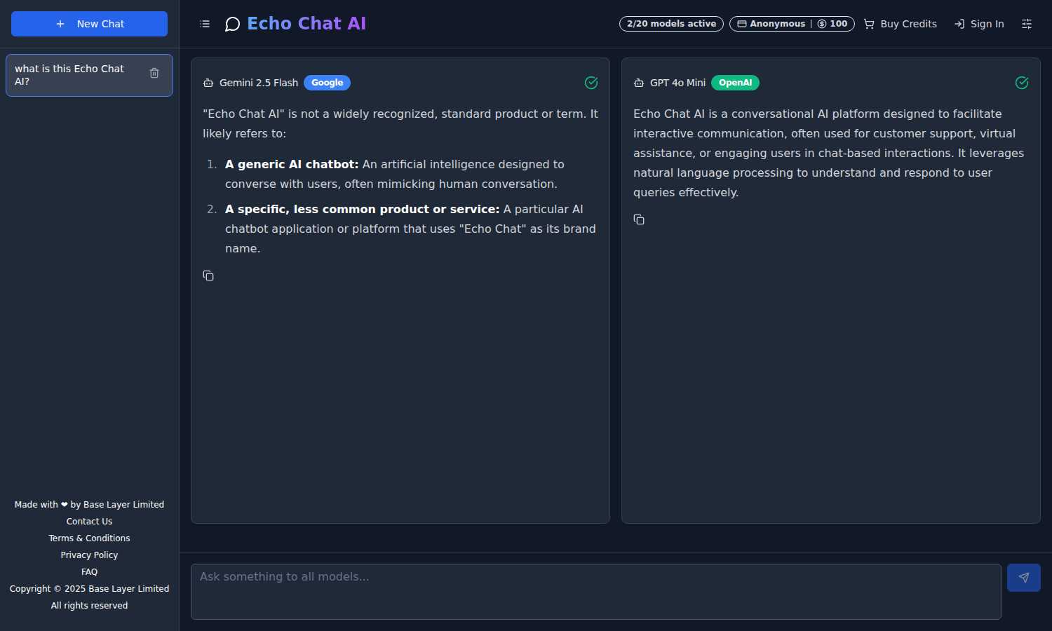 Echo Chat AI application interface and features