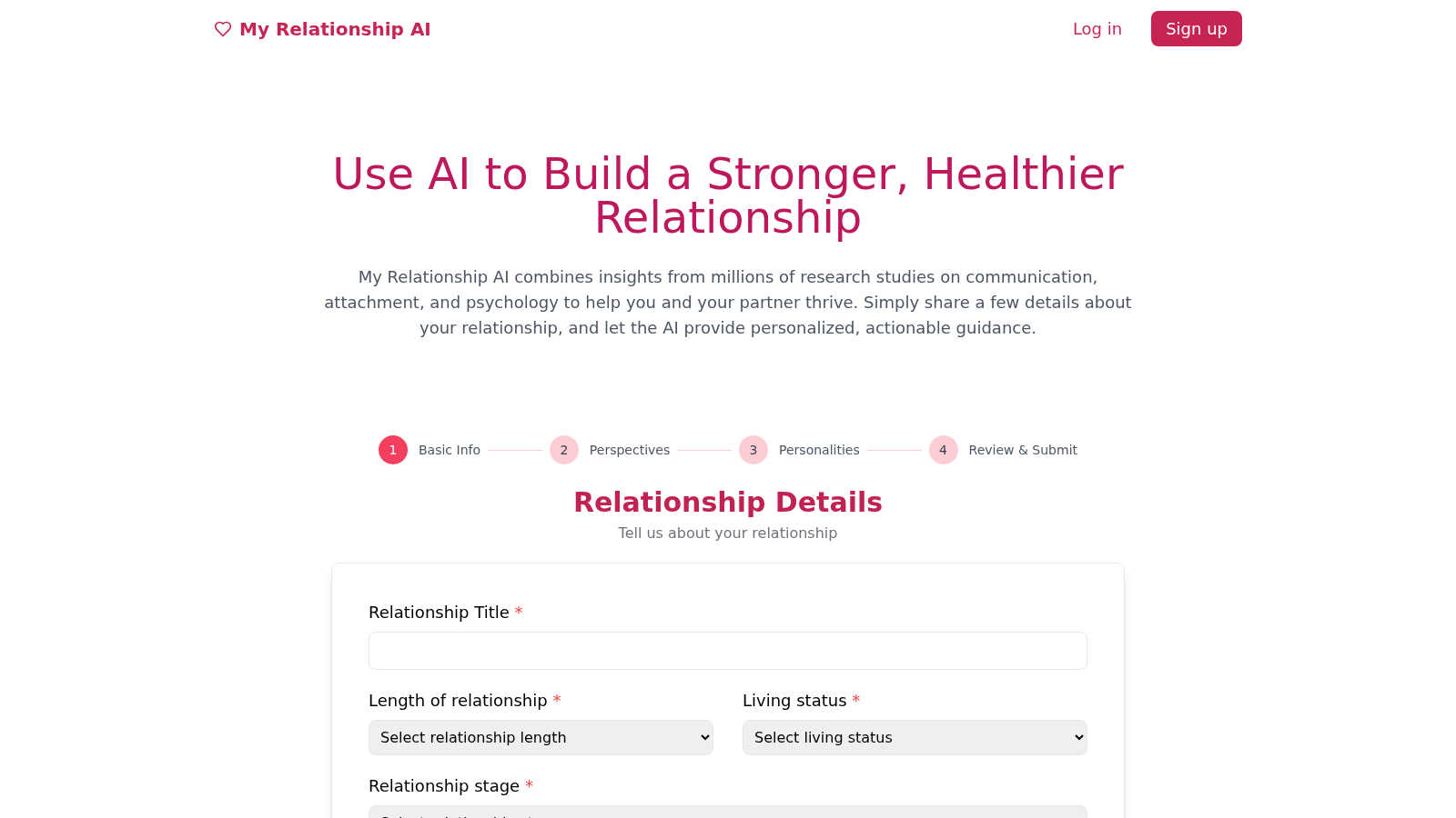 My Relationship AI application interface and features