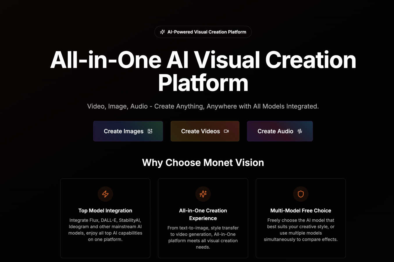 All-in-One AI Image, Video, and Audio Creation Platform application interface and features