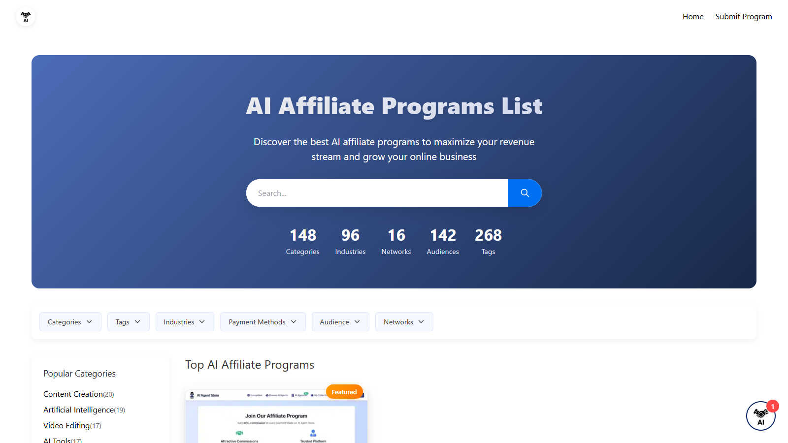 AI Affiliate Programs application interface and features