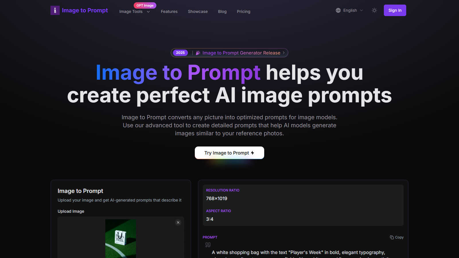 Image to Prompt application interface and features