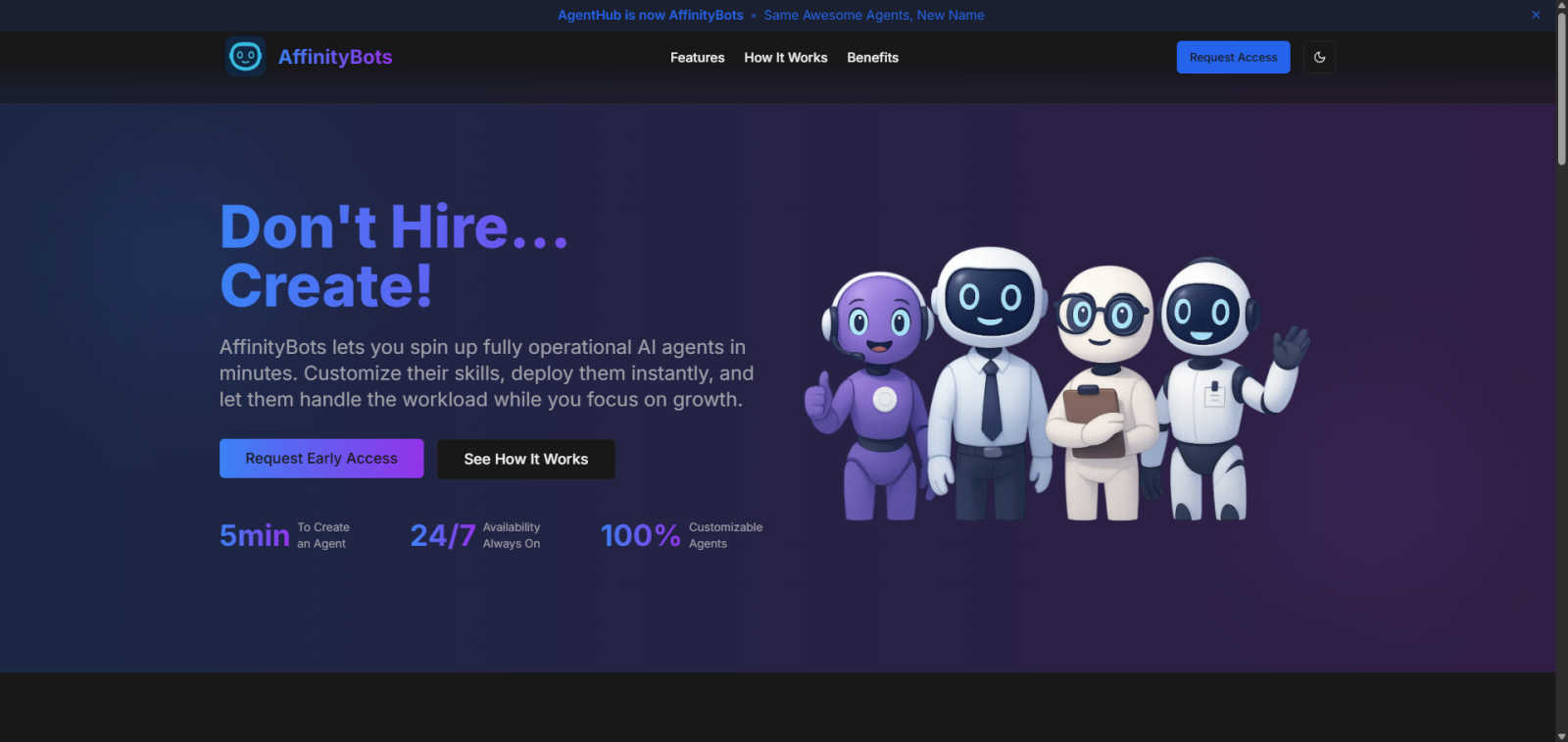 AffinityBots application interface and features