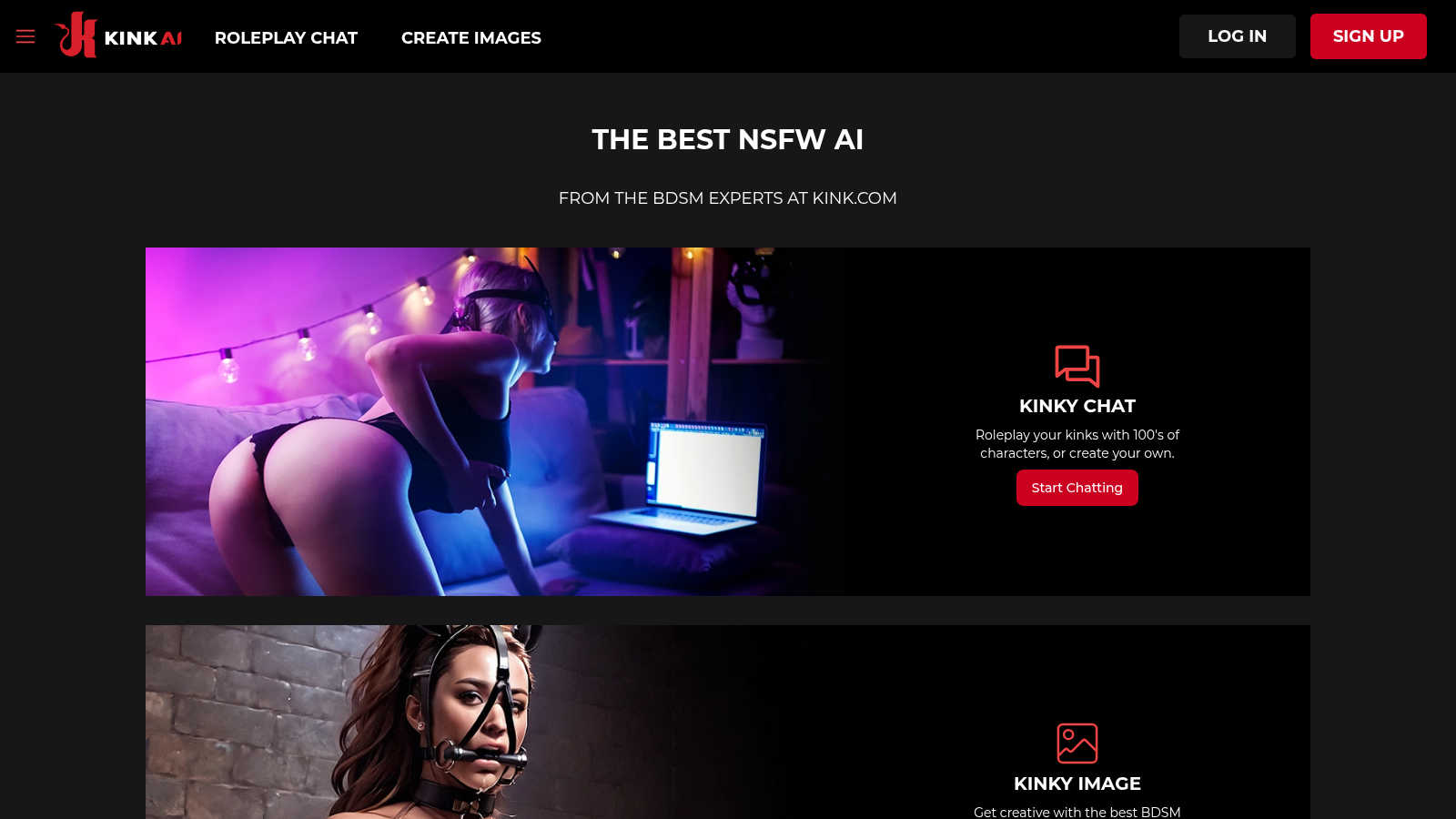 Kink AI application interface and features