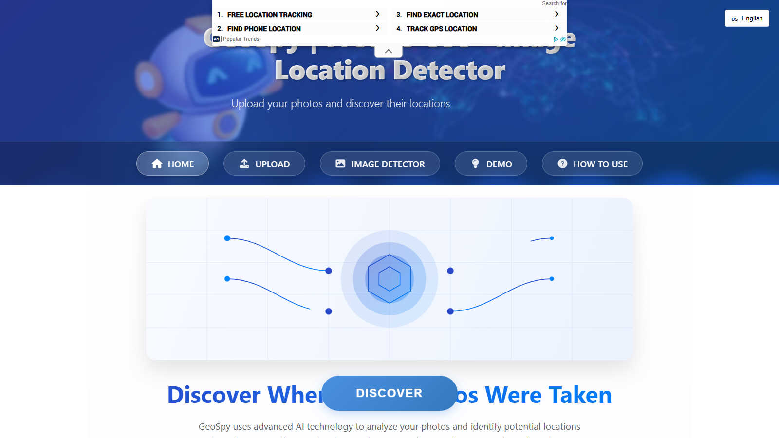 GeoSpy application interface and features
