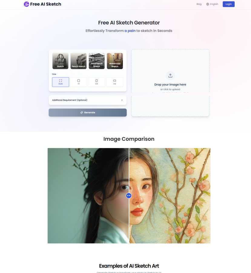 AI Sketch Generator application interface and features