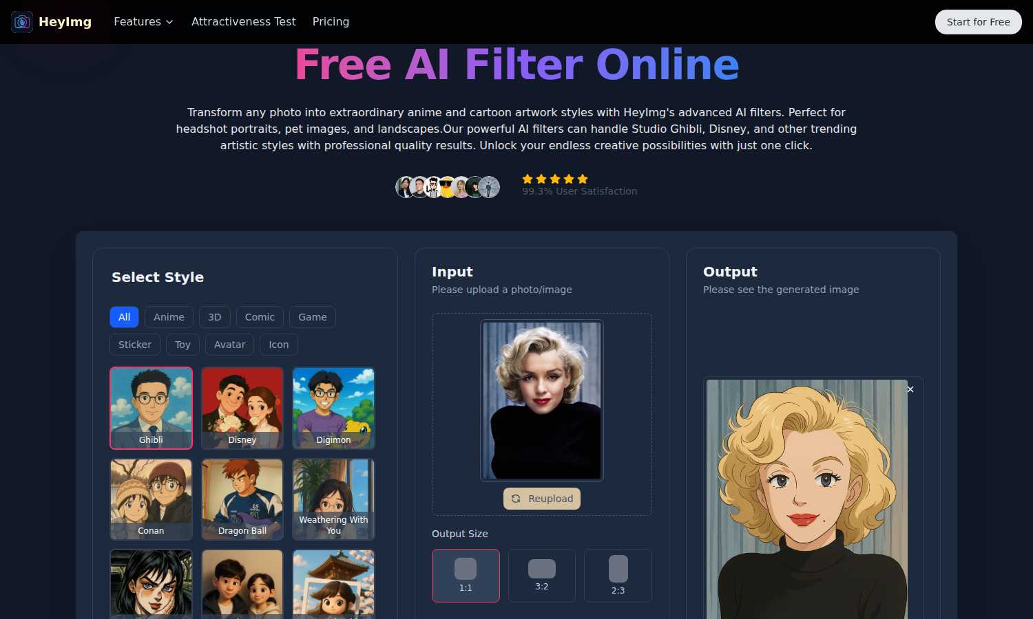 Heyimg application interface and features