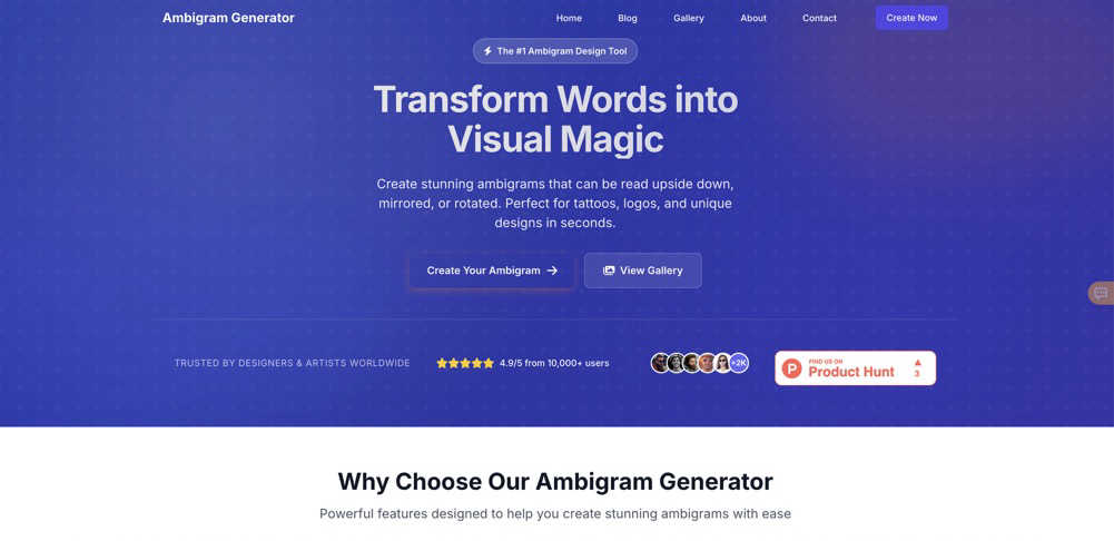 Ambigram Generator Online application interface and features