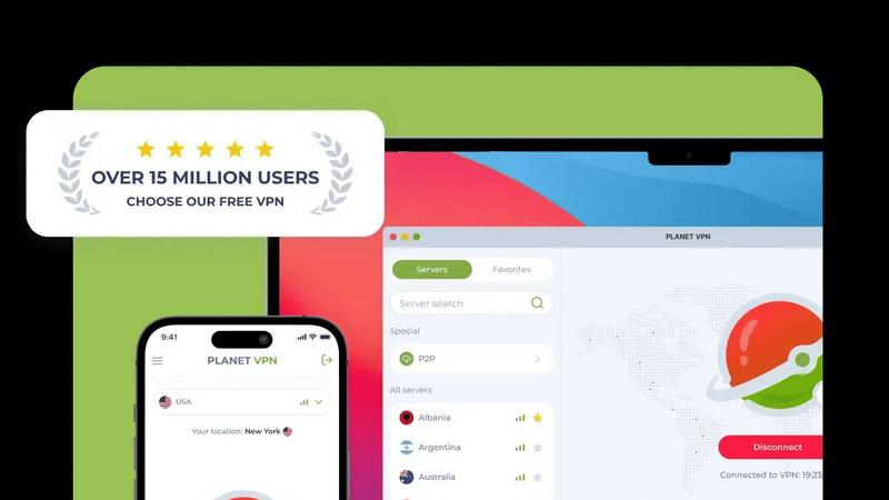 Planet VPN application interface and features
