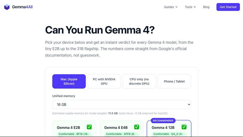 Gemma4All Hardware Checker screenshot