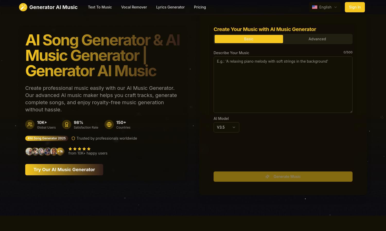 Generator AI Music Website