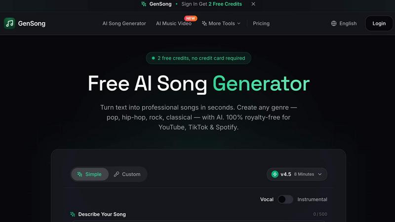 GenSong application interface and features